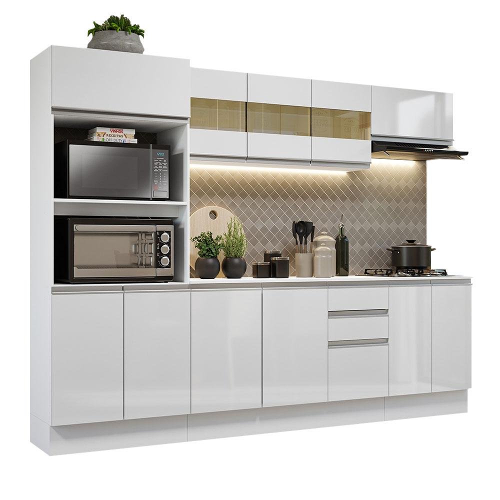 Armário de Cozinha Completa 100% MDF 250 cm Frentes Branco Brilho Smart Madesa 01 - 3