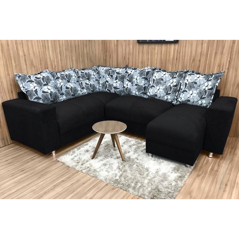 Sofá Canto Preto com Floral 601/37 Áustria