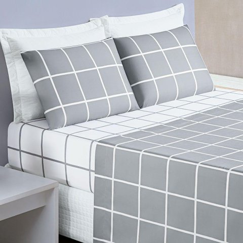 Jogo de Cama Lençol Minimalista Casal Queen 04 Peças Micropercal 200 Fios Premium Cinza