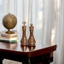 Ver imagem 6 de Dupla Peças de Xadrez Rei e Rainha de Cerâmica Marmorizada Marrom Petra