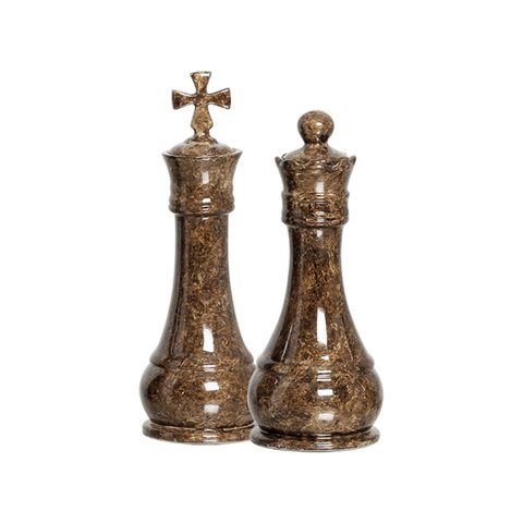 Dupla Peças de Xadrez Rei e Rainha de Cerâmica Marmorizada Marrom Petra