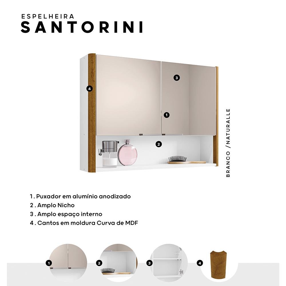 Espelheira Santorini para Banheiro com 2 Portas e Nicho Branco/naturale - 3