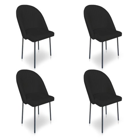 Kit 4 Cadeiras Poltrona de Jantar Ariel Suede Preto Pés de Ferro Preto - Pallazio