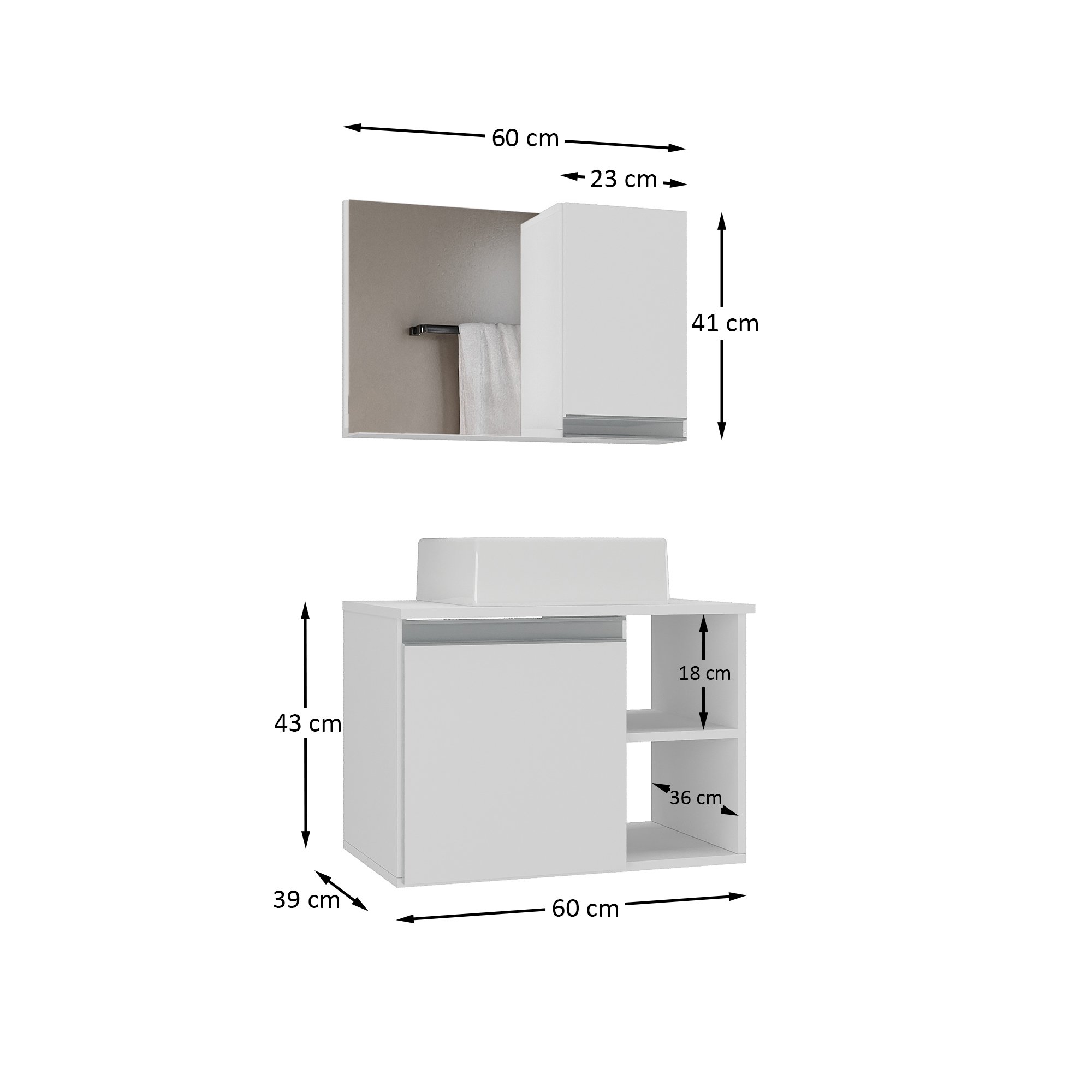 Conjunto de Gabinete Banheiro Virtus 60cm com Cuba e Espelheira - 4