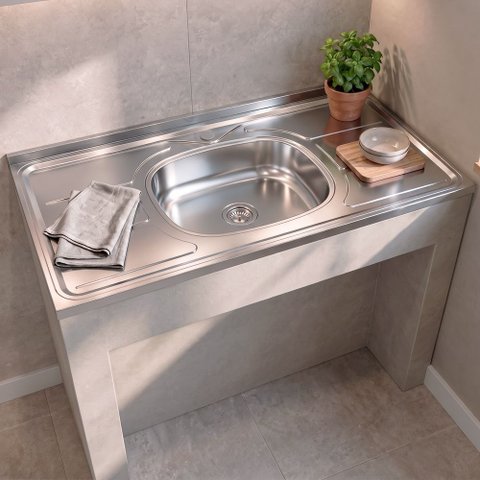 Pia de Cozinha com Cuba e Válvula Bali 100cm Aço Inox - Ghel Plus