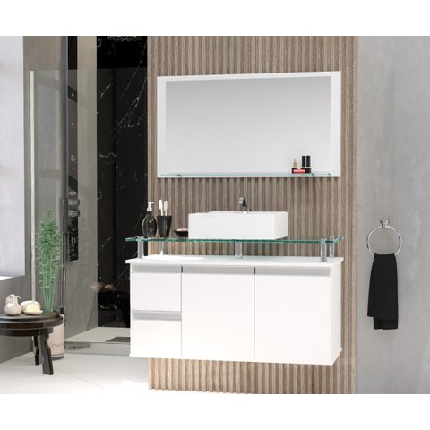 Conjunto para Banheiro Gabinete com Cuba e Espelheira 80cm Diamante