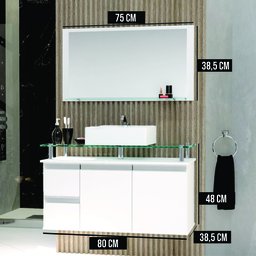 Conjunto para Banheiro Gabinete com Cuba e Espelheira 80cm Diamante - 3