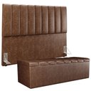 Ver imagem 1 de Kit Cabeceira Cama Box Casal King 195cm com Calçadeira Baú Dália W01 Couríssimo Marrom - Lyam Lyam D
