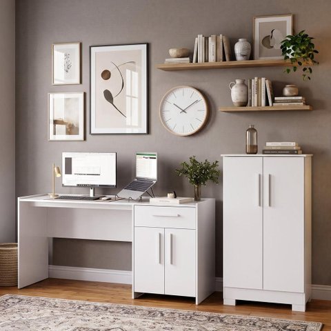 Kit Home Office Mesa 164cm + Armário Multiuso Alaska - Branco
