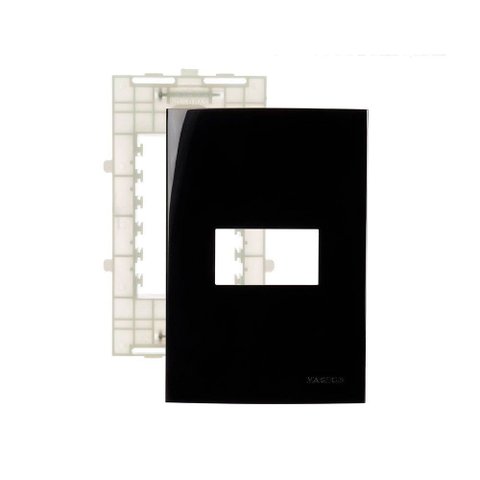 Placa com Suporte Margirius Sleek 4x2 para 1 Módulo Horizontal Preto Ebony