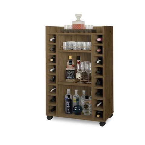 Aparador Bar Adega para 16 Garrafas 3 Nichos Rodízios Belgica:ferrara Madeirada