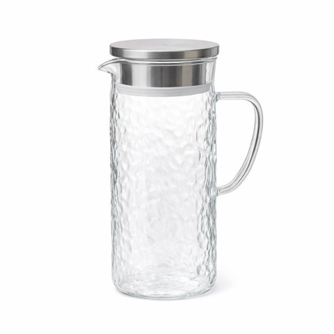 Jarra Vidro Tampa Inox Hermetica 1,5L Agua Suco Jarro Transparente Geladeira