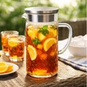 Ver imagem 4 de Jarra Vidro Tampa Inox Hermetica 1,5L Agua Suco Jarro Transparente Geladeira