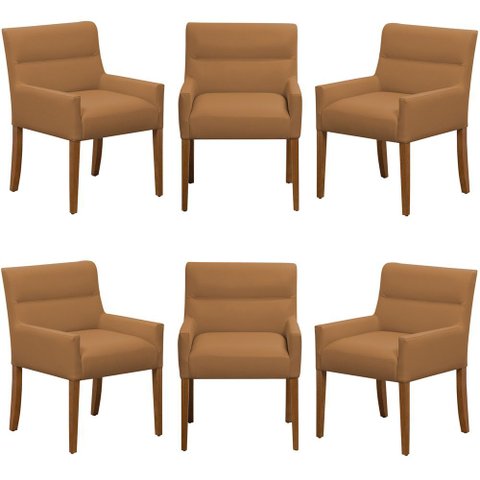 Kit 6 Cadeiras para Mesa de Jantar Angel Base Madeira Corano Caramelo - Nexta Casa
