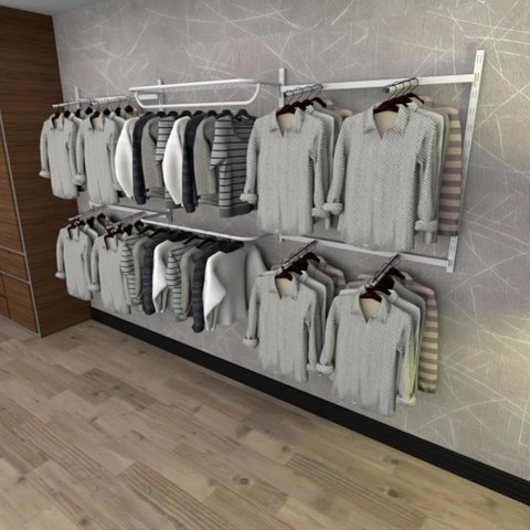 Arara de Roupas Closet Quarto com 18 Peças Cremalheira 300x100 Cm Cor Branco Modelo Clst1b385