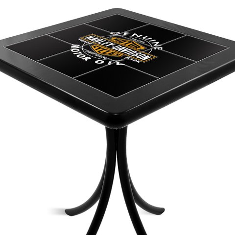 Mesa Madeira Azulejo 60x60cm - Bistrô Fixa 78cm - Preta - Harley Davidson