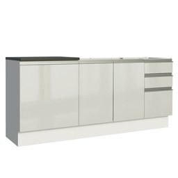 Kit com 2 Balcões de Cozinha Madesa Acordes 100% MDF (Sem Tampo e Pia) Frentes Branco Brilho Cor:Bra - 2