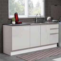 Kit com 2 Balcões de Cozinha Madesa Acordes 100% MDF (Sem Tampo e Pia) Frentes Branco Brilho Cor:Bra - 1