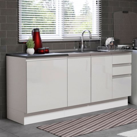 Kit com 2 Balcões de Cozinha Madesa Acordes 100% MDF (Sem Tampo e Pia) Frentes Branco Brilho Cor:Bra