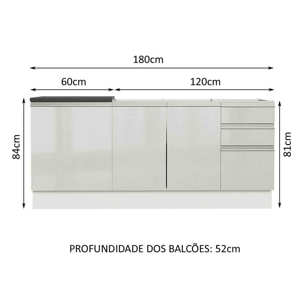 Kit com 2 Balcões de Cozinha Madesa Acordes 100% MDF (Sem Tampo e Pia) Frentes Branco Brilho Cor:Bra - 3