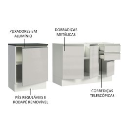 Kit com 2 Balcões de Cozinha Madesa Acordes 100% MDF (Sem Tampo e Pia) Frentes Branco Brilho Cor:Bra - 4