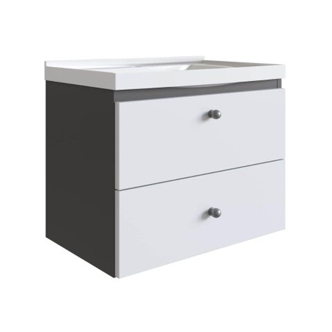 Gabinete para Banheiro Suspenso 50cm com 1pta e 1 Gaveta Grafite Branco Lvp01 Versato Nova Móbile
