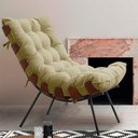 Ver imagem 3 de Poltrona Decorativa Sala Quarto Recepção Escritório Costela Base Fixa Linho Bege