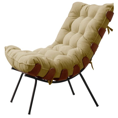 Poltrona Decorativa Sala Quarto Recepção Escritório  Costela Base Fixa Linho Bege