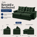 Ver imagem 3 de Sofá Veneza Retrátil Reclinável 220m - Verde