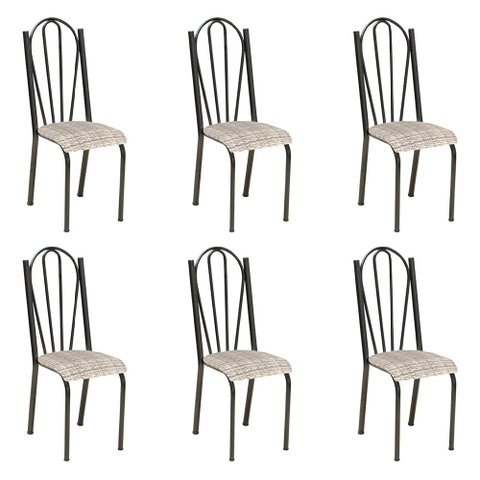Kit 6 Cadeiras de Cozinha Alasca Estampado Rattan Pés de Ferro Cromo Preto - Pallazio