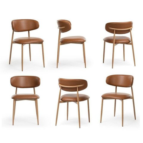 Kit 6 Cadeiras Metálicas Estofadas Ema CabeCasa MadeiraOriginals Marrom Caramelo/Carvalho