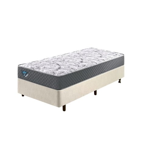 Cama Box Solteiro King 96x203 + Colchão Adapto Ecoflex Molas Ensacadas Courino Linho