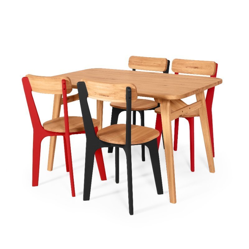 Conjunto de Jantar Mesa Retangular com 4 Cadeiras em Madeira Natural - Preto e Vermelho Preto e Verm - 2