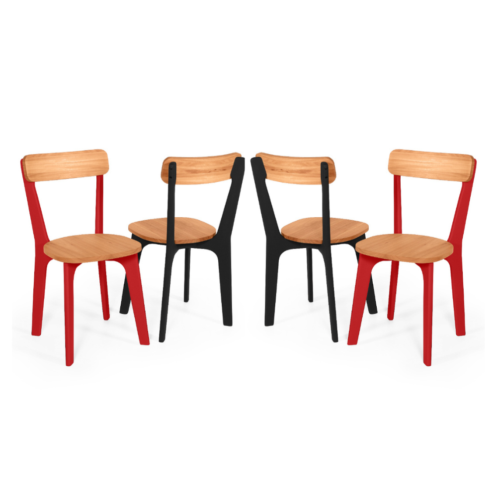 Conjunto de Jantar Mesa Retangular com 4 Cadeiras em Madeira Natural - Preto e Vermelho Preto e Verm - 3
