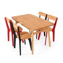 Ver imagem 1 de Conjunto de Jantar Mesa Retangular com 4 Cadeiras em Madeira Natural - Preto e Vermelho Preto e Verm