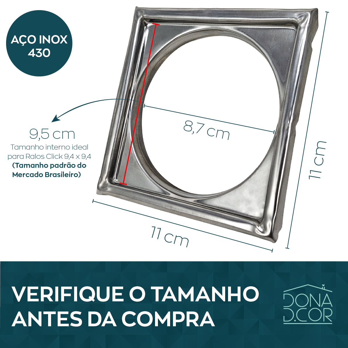 Porta Grelha 10x10 Inox para Ralo Click 10 Caixilho Quadrado - 2