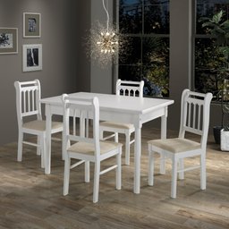 Conjunto Sala de Jantar Com 4 Cadeiras Madeira Maciça Mv Outlet Branco - 1