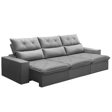 Sofá Retrátil Reclinável para Sala 3 Lugares 230cm Aires F04 Veludo Cinza Claro - Lyam Decor