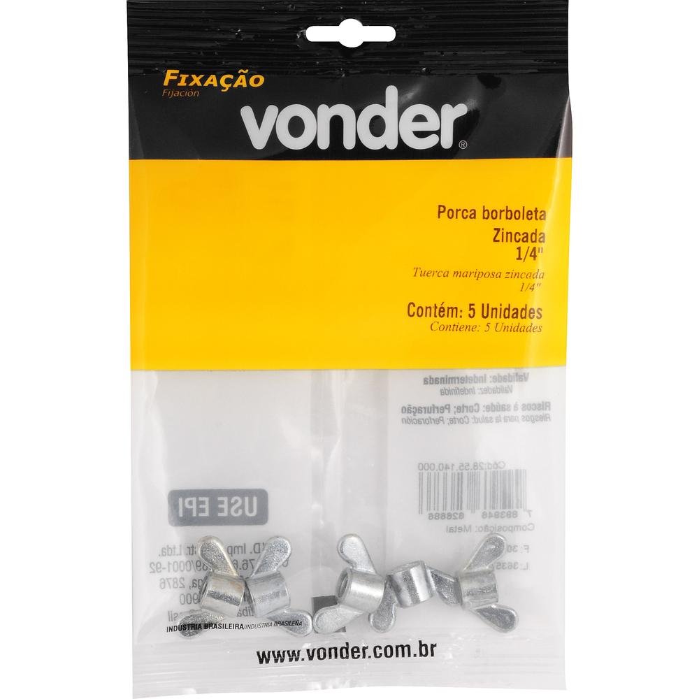 Porca Borboleta Zincada 1/4'' com 5 peças Vonder - 2