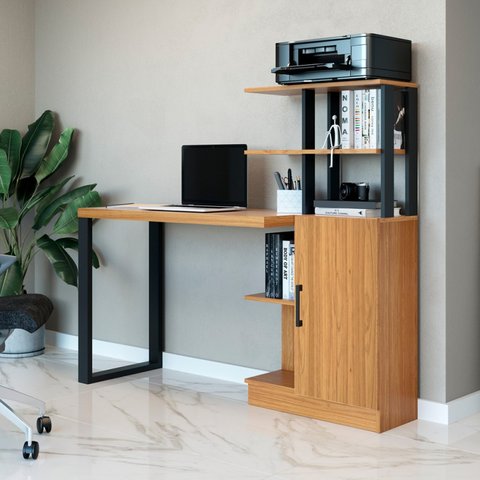 Mesa para Escritório 1 Porta Industrial Freijó/preto - Dalla Costa