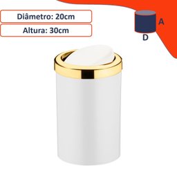 Lixeira 8l Tampa Cesto Lixo Basculante Banheiro - Branco - 4