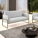 Ver imagem 2 de Sofá Namoradeira Base Industrial Alta Dourado Marisa Linho D03 - D’Rossi A05 Cinza