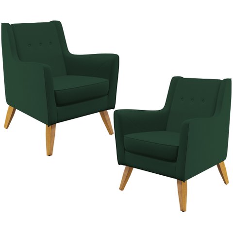 Kit 02 Poltronas Decorativas com Pés de Madeira Taroba D02 Veludo Verde Musgo B-303 - Lyam Decor