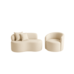 Conjunto 01 Poltrona + Sofá Curvo Orgânico Nature Gaia Boucle Bege - Montanaris Decor - 2