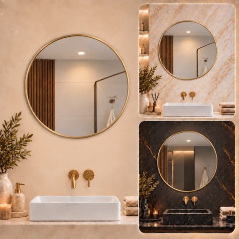 Espelho Decorativo Redondo Borda Dourada 80cm Luxo Goldenx