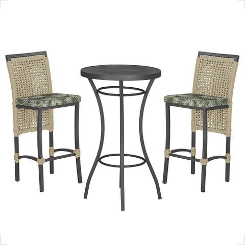 Mesa Bistrô e 2 Banquetas Roma Preta Corda Náutica Estofado 5 Trama Original