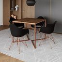 Ver imagem 1 de Mesa Jantar Industrial Amêndoa 90Cm Quadrada Base Cobre V C/4 Poltronas Pretas Pés Co Cor: Amendoa