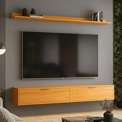 Rack Tv 75 Pol. Suspenso 180cm 2 Portas Lila Cinamomo Z49 - Mpozenato