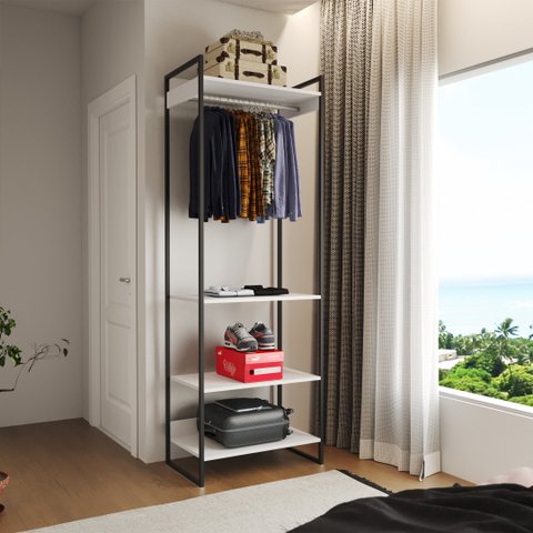 Modulo Closet Industrial Cabideiro Ferro Preto Branco