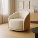 Ver imagem 1 de Poltrona Eva 87cm Giratoria Boucle Suave Bege Corino Terracota Premiun para Sala Luxo